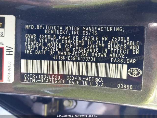 Toyota AVALON XLE 2015 4T1BK1EB8FU173734 Image 9