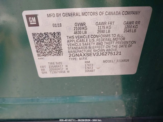 Chevrolet EQUINOX LT 2018 2GNAXSEV3J6275121 Image 9