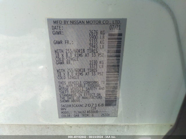 Nissan Pathfinder Sl 2wd 2022 5N1DR3CAXNC207168 Image 9