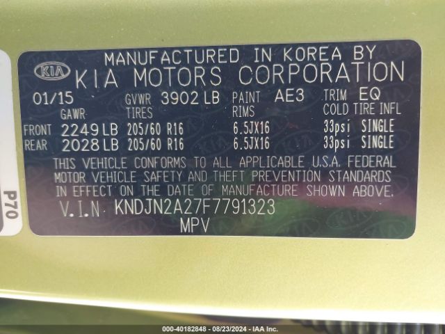 KNDJN2A27F7791323 KIA Soul