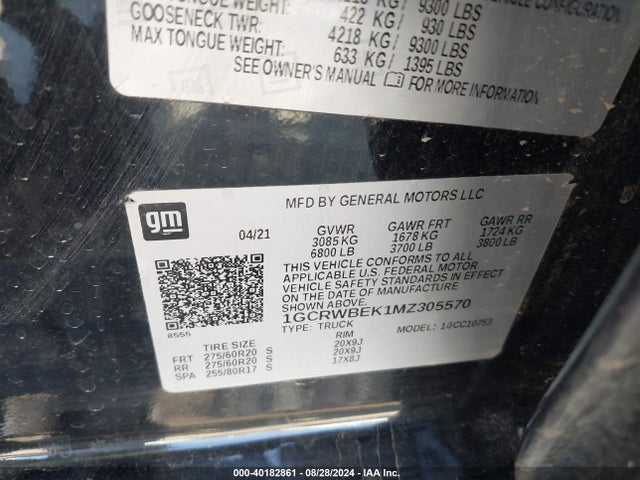 1GCRWBEK1MZ305570 Chevrolet Silverado 1500 2wd Double Cab Standard Bed Custom