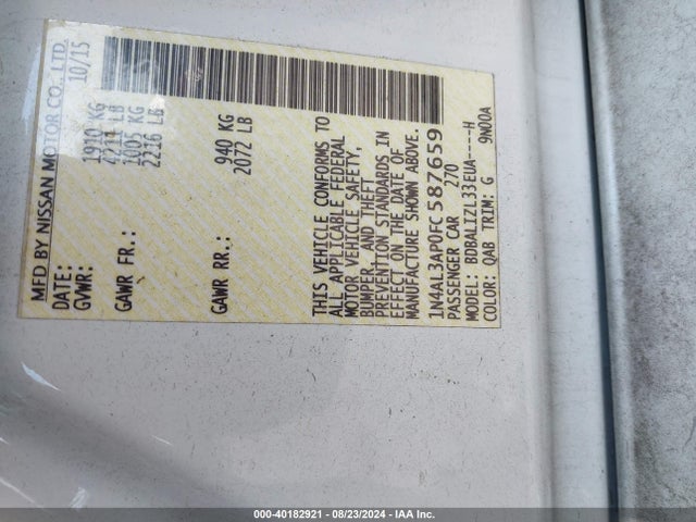 Nissan Altima 2.5 Sv 2015 1N4AL3AP0FC587659 Image 9