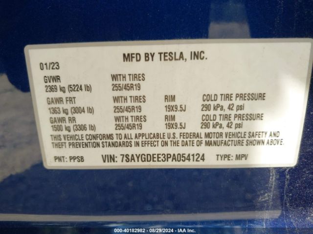 7SAYGDEE3PA054124 Tesla Model Y Awd/long Range Dual Motor All-wheel Drive