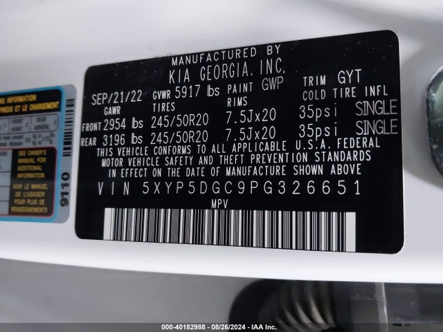 5XYP5DGC9PG326651 KIA Telluride Sx Prestige