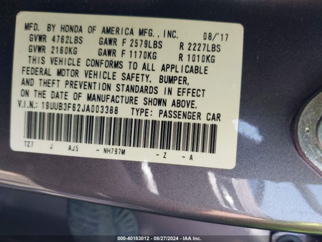 19UUB3F62JA003388 Acura Tlx Tech   A-spec Pkgs