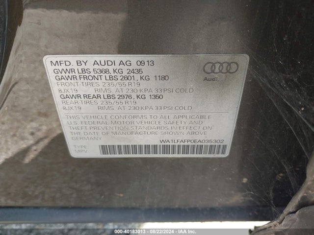 Audi Q5 2.0t Premium 2014 WA1LFAFP0EA035302 Image 9