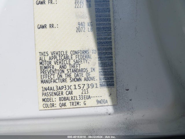 Nissan Altima 2.5 Sl 2018 1N4AL3AP3JC157391 Image 9
