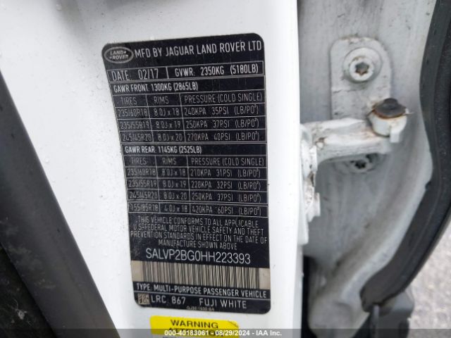 SALVP2BG0HH223393 Land Rover Range Rover Evoque Se/se Premium