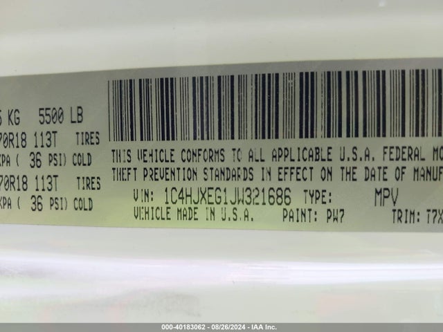 1C4HJXEG1JW321686 Jeep Wrangler Unlimited Sahara 4x4