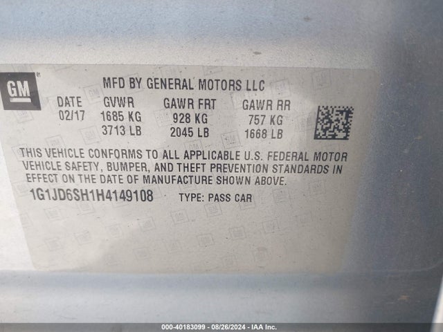 Chevrolet Sonic Lt Auto 2017 1G1JD6SH1H4149108 Image 9