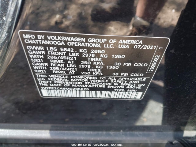 1V2FE2CA6MC235825 Volkswagen Atlas Cross Sport 3.6l V6 Sel Premium R-line