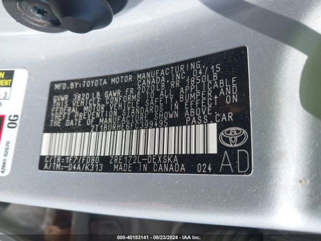 2T1BURHE6FC399495 Toyota Corolla S