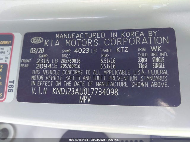 KIA SOUL LX 2020 KNDJ23AU0L7734098 Image 9