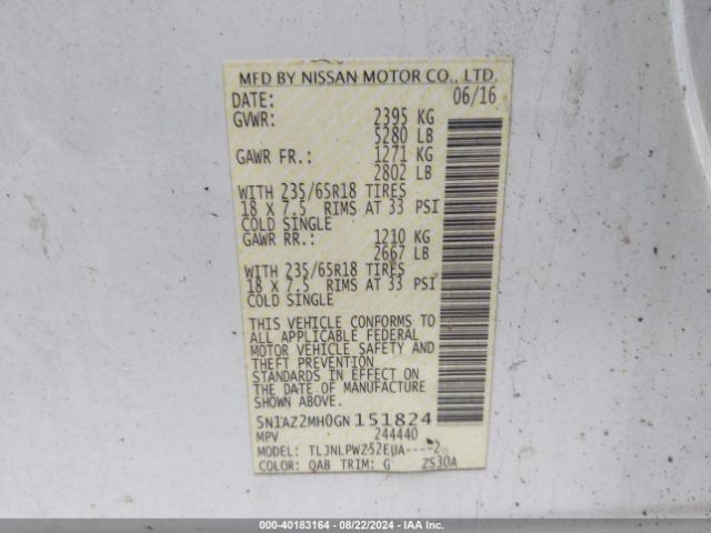 5N1AZ2MH0GN151824 Nissan MURANO S