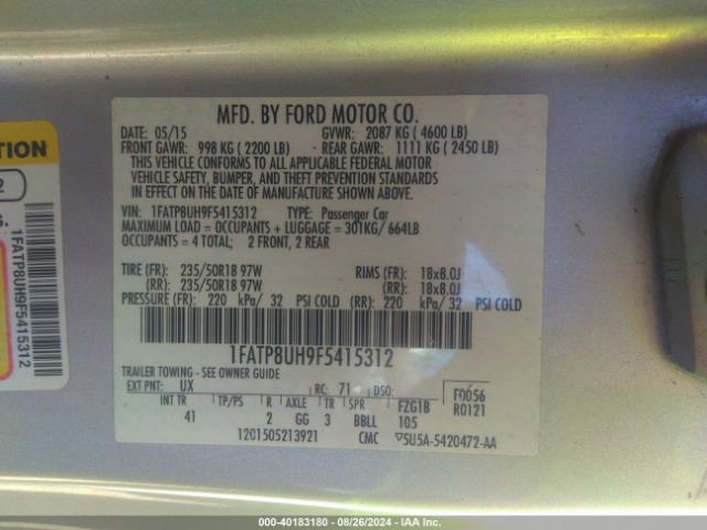 1FATP8UH9F5415312 Ford Mustang Ecoboost Premium