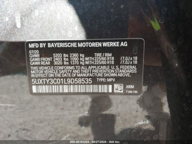 5UXTY3C01L9D58535 BMW X3 Sdrive30i