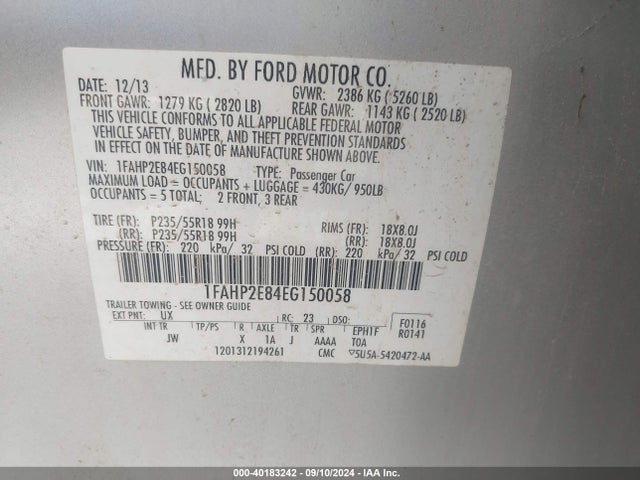 Ford TAURUS SEL 2014 1FAHP2E84EG150058 Image 9