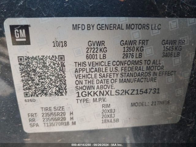 1GKKNXLS2KZ154731 GMC Acadia Denali