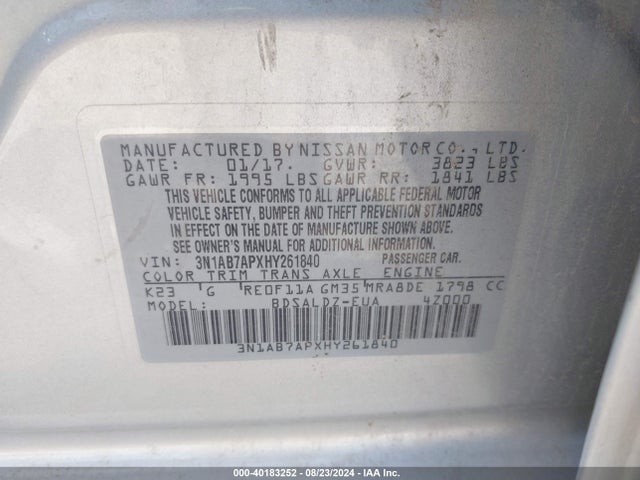 Nissan SENTRA SV 2017 3N1AB7APXHY261840 Image 9