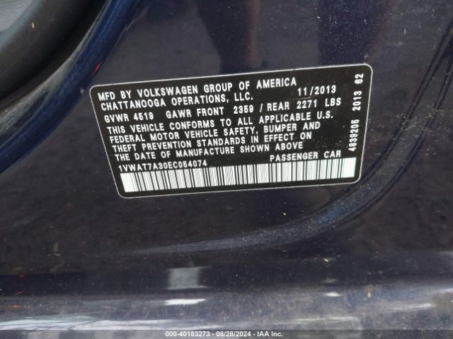1VWAT7A30EC054074 Volkswagen Passat 1.8t Wolfsburg Edition
