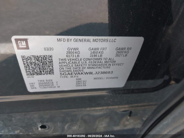 5GAEVAKW8LJ238693 Buick Enclave Awd Essence