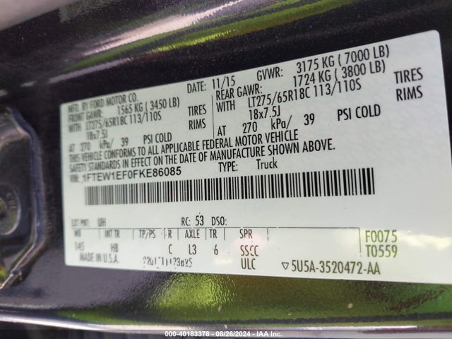 Ford F-150 Lariat 2015 1FTEW1EF0FKE86085 Image 9