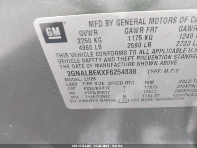 2GNALBEKXF6254338 Chevrolet EQUINOX 1LT