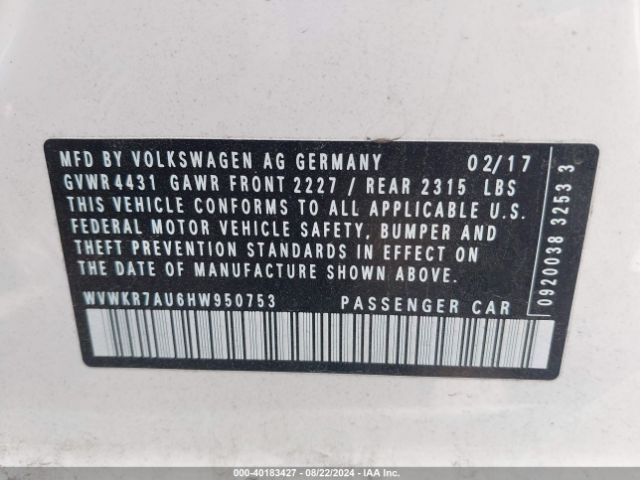 WVWKR7AU6HW950753 Volkswagen E-golf Se
