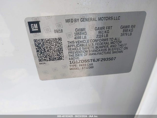 Chevrolet MALIBU LT 2018 1G1ZD5ST6JF293507 Image 9