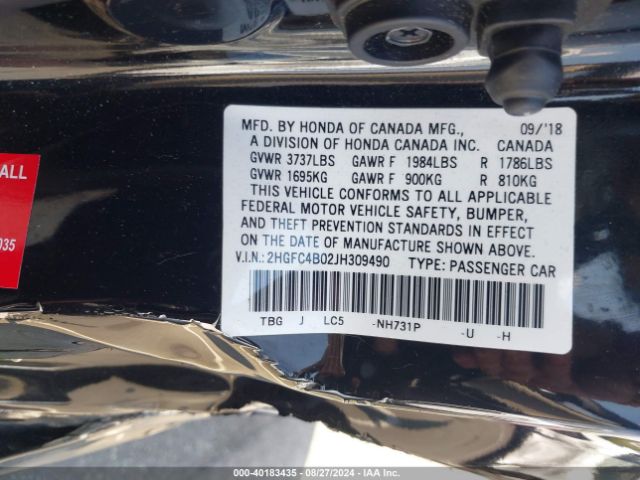 2HGFC4B02JH309490 Honda Civic Lx-p