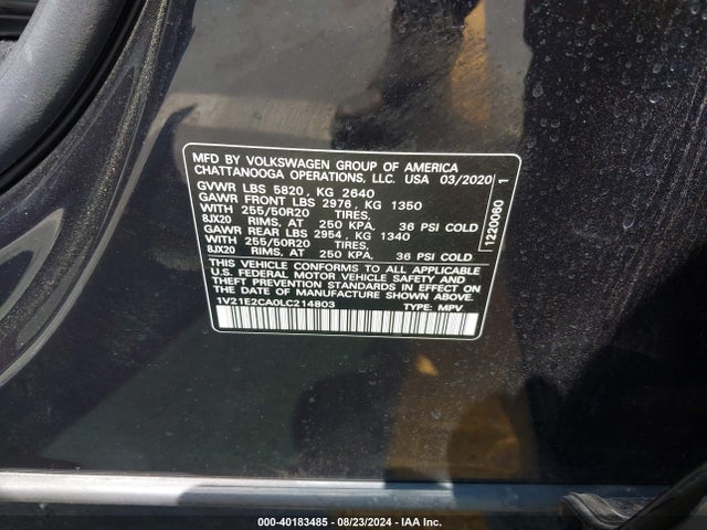 1V21E2CA0LC214803 Volkswagen Atlas Cross Sport 3.6l V6 Se W/technology/3.6l V6 Se W/technology R-line