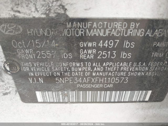 5NPE34AFXFH110573 Hyundai Sonata Sport