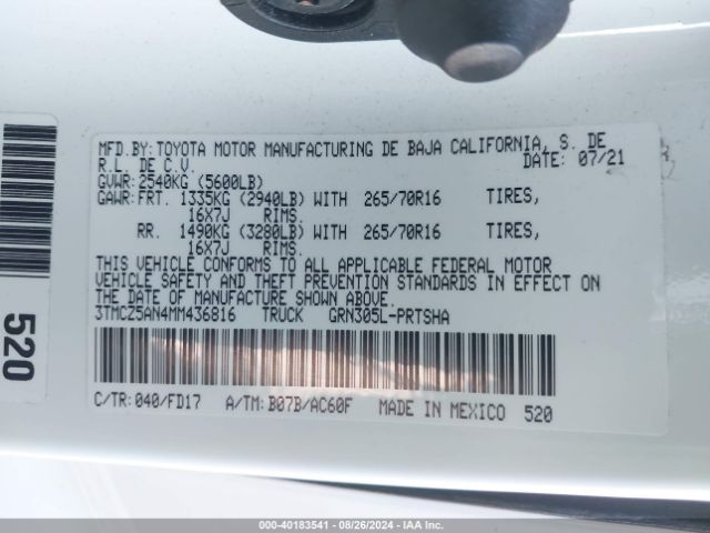 3TMCZ5AN4MM436816 Toyota Tacoma Trd Off-road