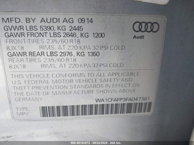 Audi Q5 2.0t Premium 2015 WA1CFAFP3FA047381 Image 9