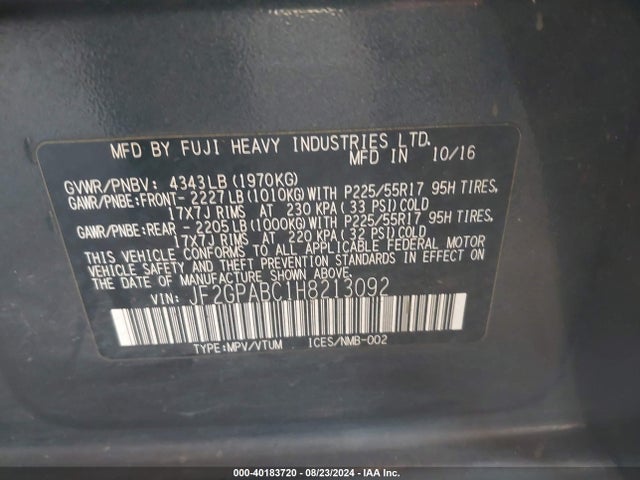 Subaru Crosstrek 2.0i Premium 2017 JF2GPABC1H8213092 Image 9