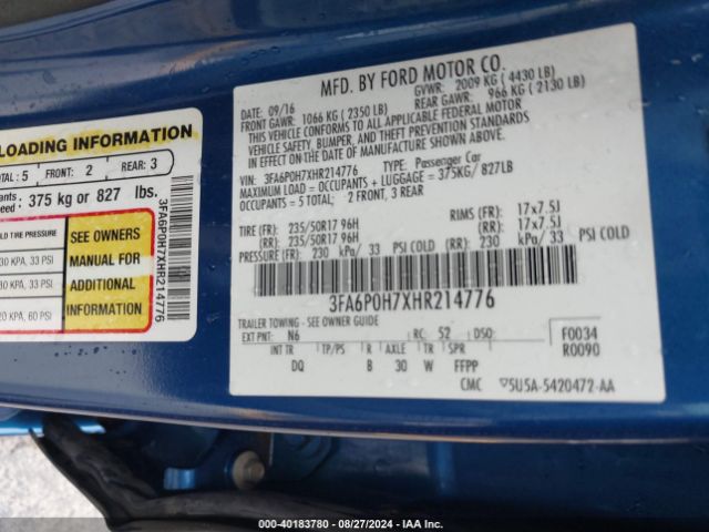 3FA6P0H7XHR214776 Ford FUSION SE