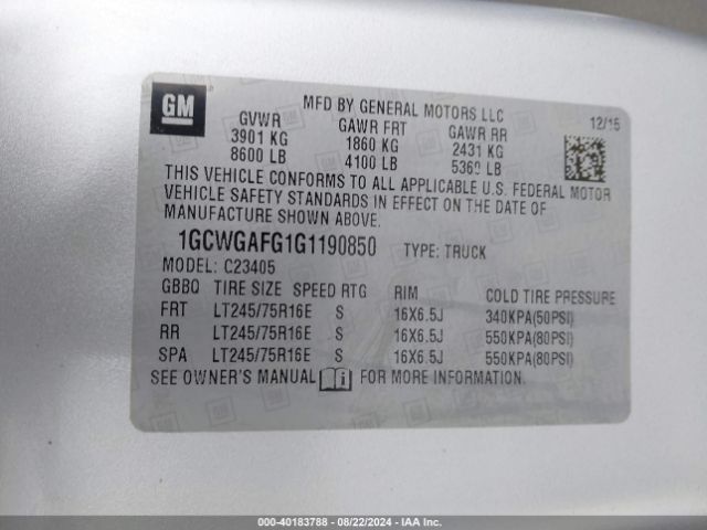 1GCWGAFG1G1190850 Chevrolet Express 2500 Work Van
