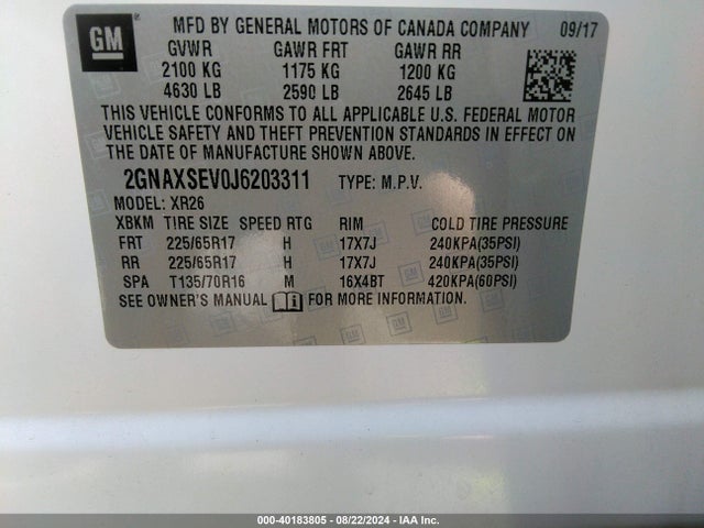 Chevrolet EQUINOX LT 2018 2GNAXSEV0J6203311 Image 9