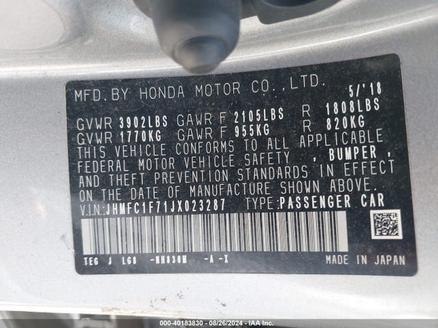 Honda Civic Ex-l 2018 JHMFC1F71JX023287 Image 9
