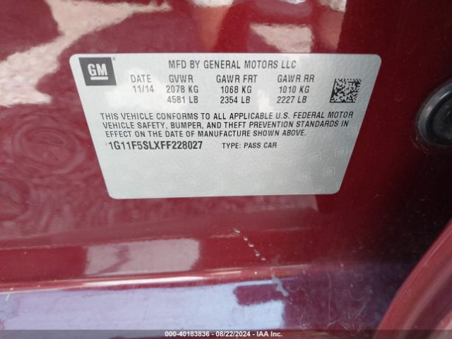 1G11F5SLXFF228027 Chevrolet Malibu 1lz
