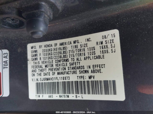 Honda CR-V LX 2015 5J6RM4H31FL116973 Image 9