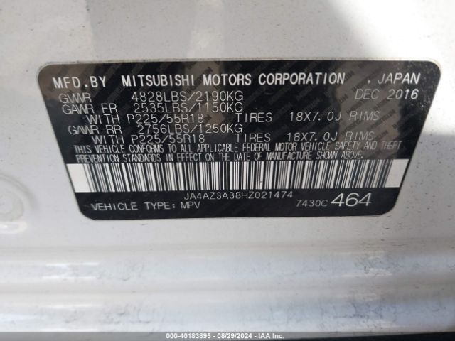 JA4AZ3A38HZ021474 Mitsubishi Outlander Se