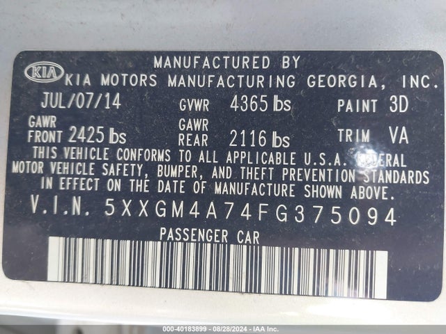 KIA Optima Lx 2015 5XXGM4A74FG375094 Image 9