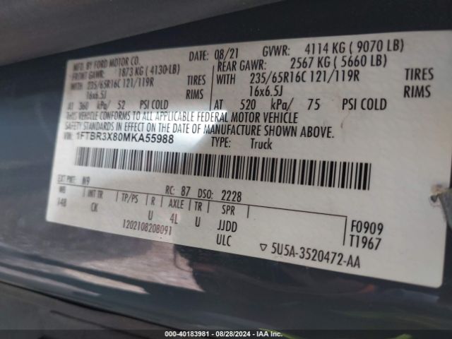 1FTBR3X80MKA55988 Ford Transit-250 Cargo Van
