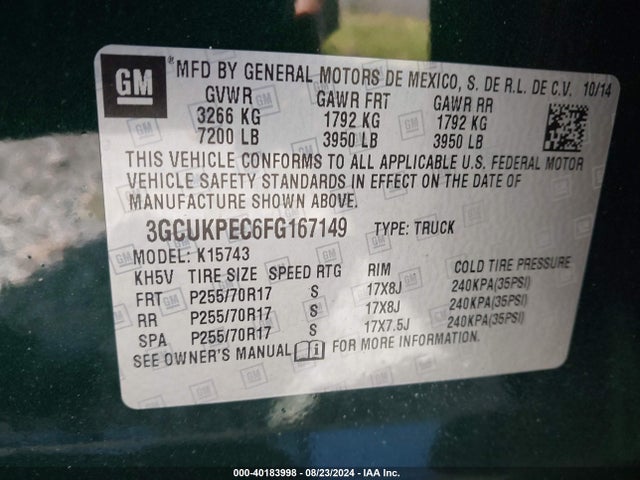 Chevrolet Silverado 1500 Ls 2015 3GCUKPEC6FG167149 Image 9