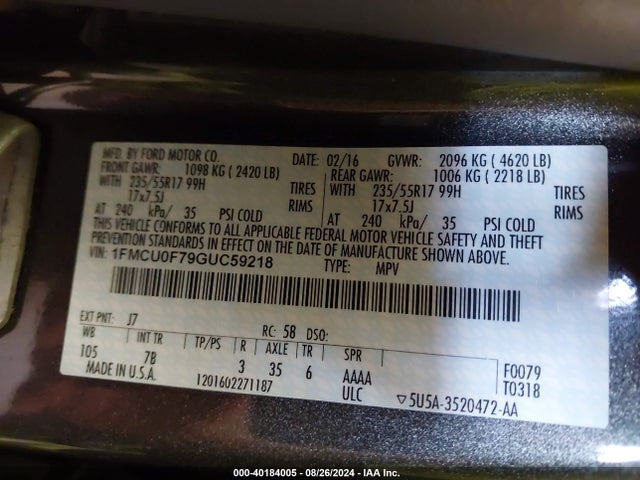 Ford ESCAPE S 2016 1FMCU0F79GUC59218 Image 9