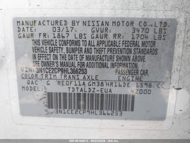 Nissan Versa Note Sv 2017 3N1CE2CP9HL366253 Image 9