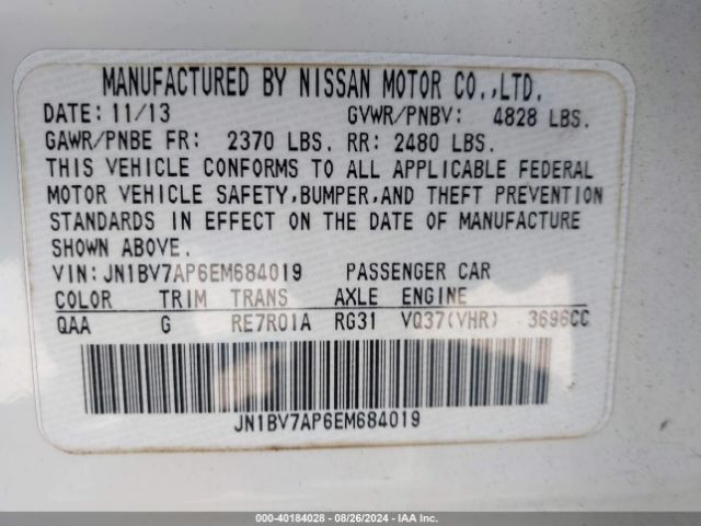 JN1BV7AP6EM684019 Infiniti Q50 SPORT