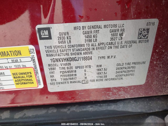 Chevrolet Traverse 2lt 2016 1GNKVHKD8GJ118804 Image 9