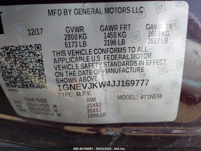 1GNEVJKW4JJ169777 Chevrolet Traverse Premier